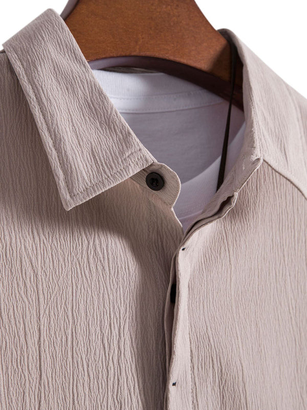 New Men's Short Sleeve Loose Solid Color Button Cotton Linen Shirt, 13 colors
