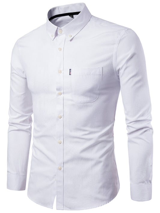 Men's Casual Slim Cotton Oxford Solid Color Large Size Bottom Shirt Long Sleeves, 9 colors