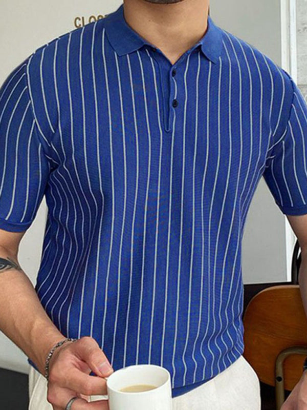 Summer new striped sweater short-sleeved lapel business Polo shirt, 1 color