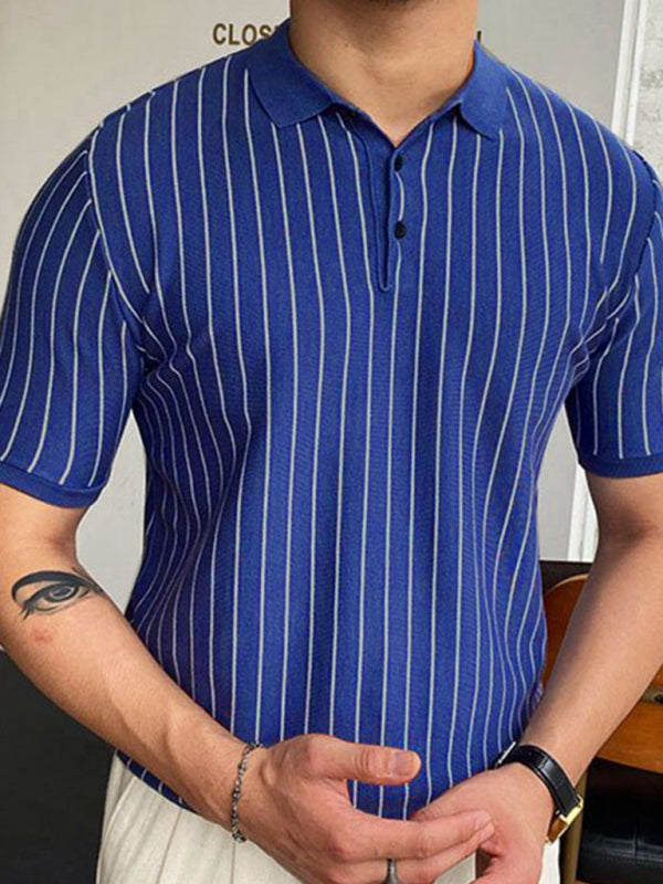 Summer new striped sweater short-sleeved lapel business Polo shirt, 1 color
