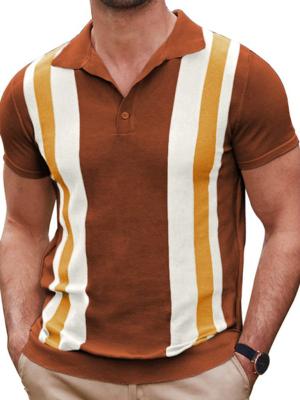 Striped jacquard sweater Short-sleeved business casual Polo shirt, 3 color combinations