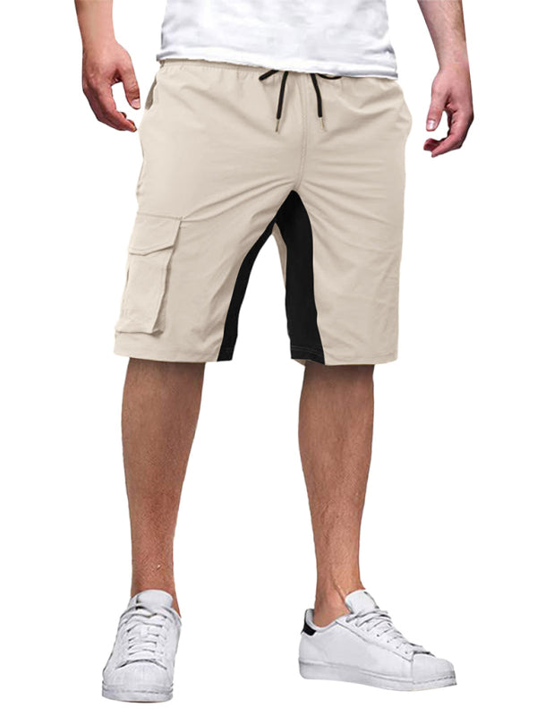 men's overalls drawstring color block casual shorts