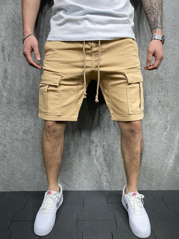 Street solid color casual five-point pants woven casual multi-pocket tether cargo shorts, 4 colos