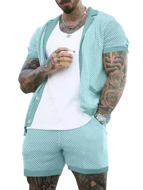 Short-sleeved shorts Knit lapel cardigan Short-sleeved men's suit, Shop the Look, 5 colors