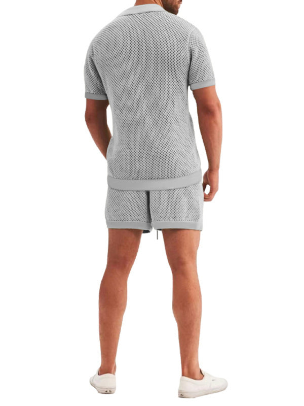 Short-sleeved shorts Knit lapel cardigan Short-sleeved men's suit, Shop the Look, 5 colors