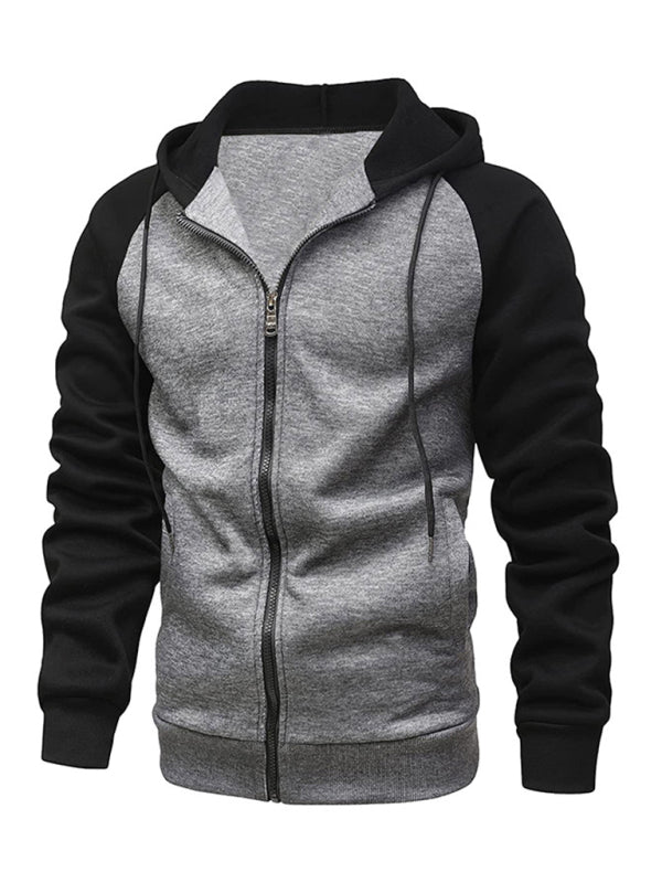 Jacket Contrasting color zipper cardigan fleece hoodie men's clothing, 5 colors