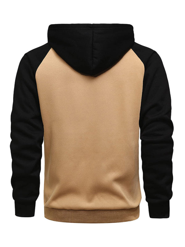 Jacket Contrasting color zipper cardigan fleece hoodie men's clothing, 5 colors