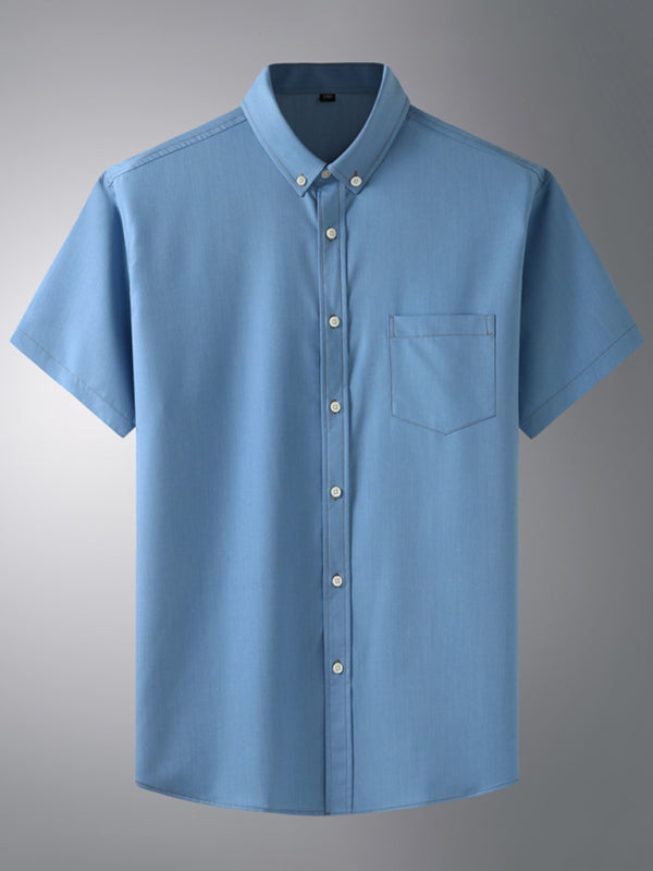 Plus Size Men's Short Sleeve Shirt Loose Casual Stretch Denim Shirt, 2 colors
