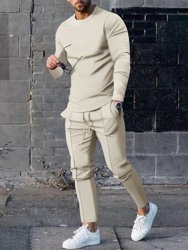 Men's Two-piece Set Round Neck Long Sleeve T-Shirt Trousers Casual Sports Suit, Shop the Look, 6 Colors