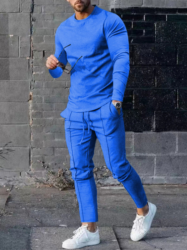 Men's Two-piece Set Round Neck Long Sleeve T-Shirt Trousers Casual Sports Suit, Shop the Look, 6 Colors