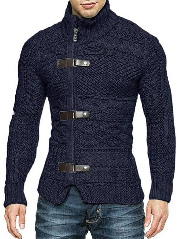 Men's Leather Button Long Sleeve Knitted Cardigan Jacket, 6 colors
