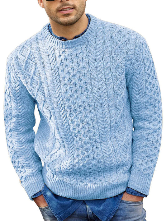 Pullover Men's round neck knitted cable sweater, 6 colors available