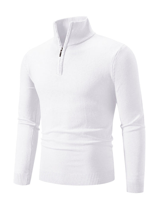 Men's casual solid color sweater half zipper pullover stand collar sweater, 10 colors