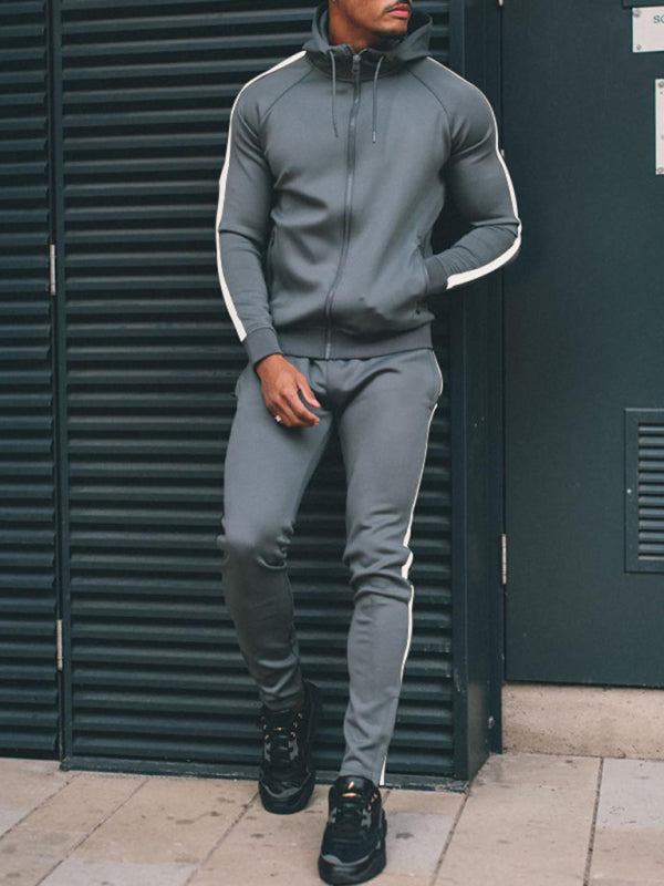 Men's casual hooded color block running fitness suit, Shop the Look, 6 Colors