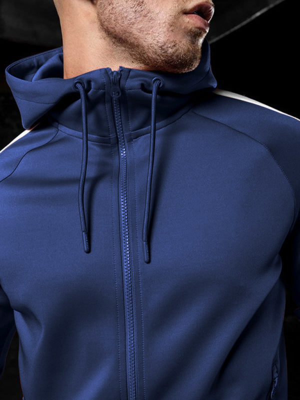 Men's casual hooded color block running fitness suit, Shop the Look, 6 Colors