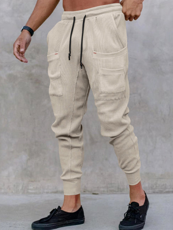 Men's sports pants, loose legged, multi-pocket casual trousers