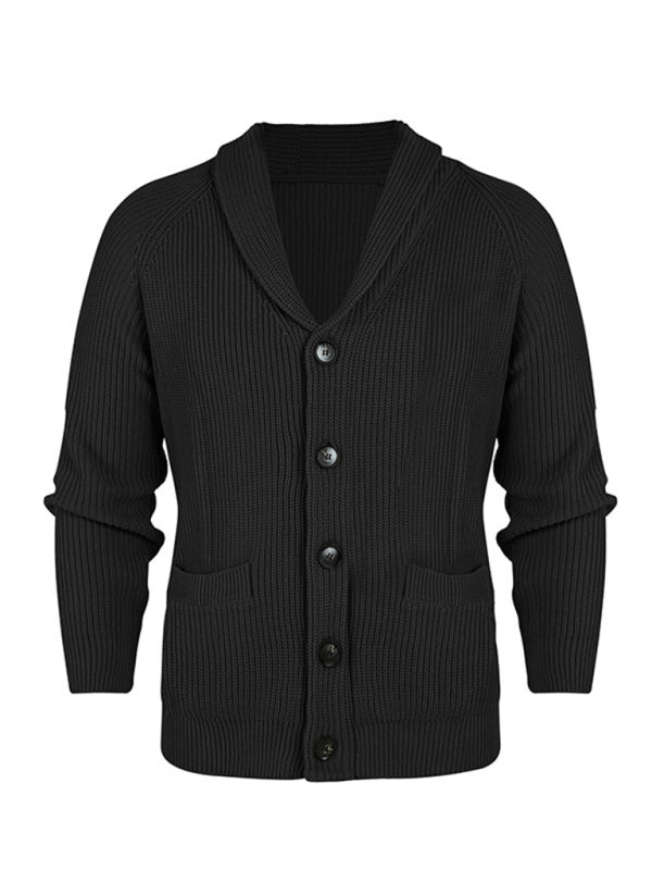 Men's style lapel long sleeve knitted jacket fashion sweater