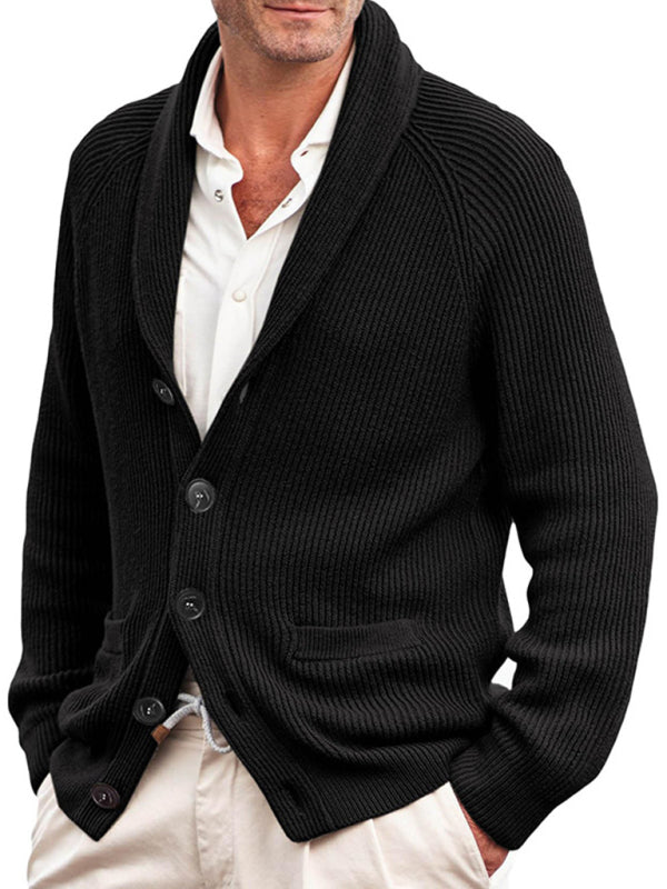 Men's style lapel long sleeve knitted jacket fashion sweater