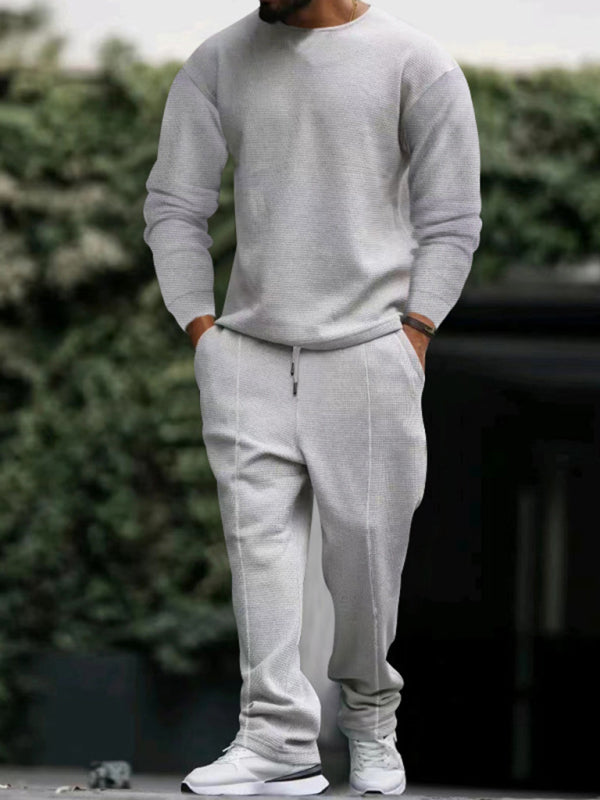 Men's long-sleeved trousers round-neck casual suit, Shop the Look, 5 Colors