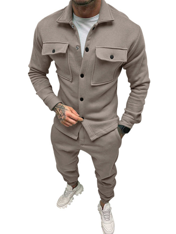 Men's long-sleeved trousers single-breasted jacket solid color slim two-piece set, Shop the Look, 6 Colors
