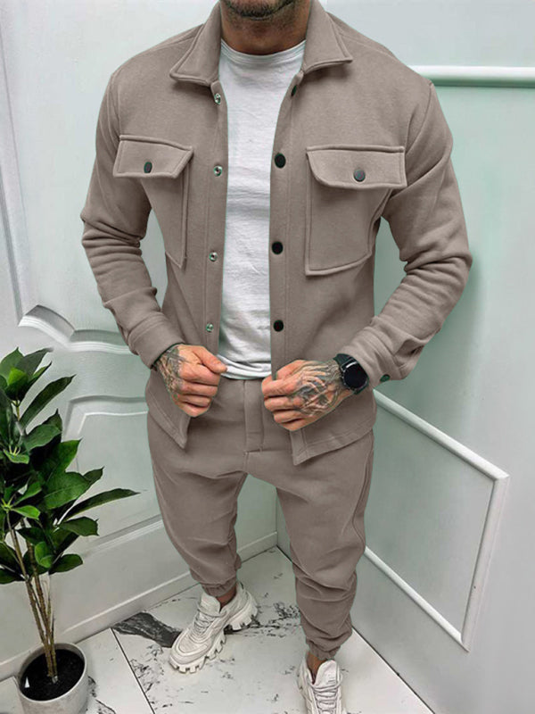 Men's long-sleeved trousers single-breasted jacket solid color slim two-piece set, Shop the Look, 6 Colors