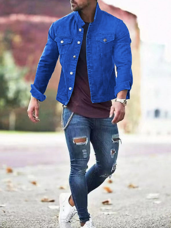 Men's new long-sleeved casual slim jacket multi-pocket button denim jacket, 6 colors