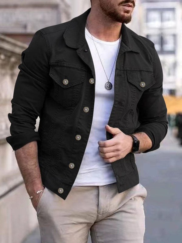 Men's new long-sleeved casual slim jacket multi-pocket button denim jacket, 6 colors