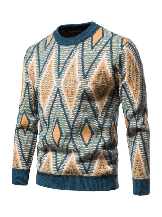 Men's  crew neck diamond jacquard sweater