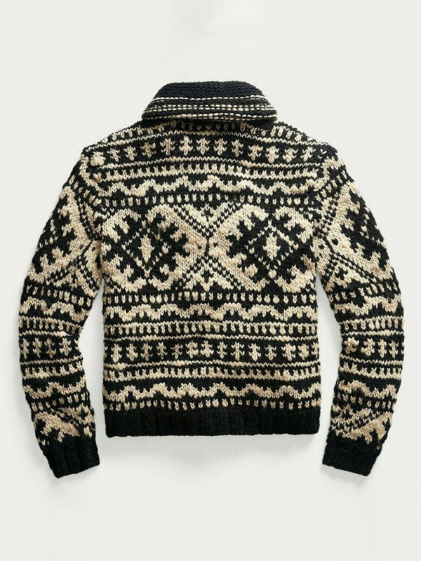 Men's Jacquard Knit Jacket Lapel Long Sleeve Jacket Sweater, 1 color