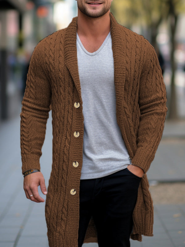 Men's mid-length knitted sweater Thick-knit twisted cardigan woolen jacket, 3 colors