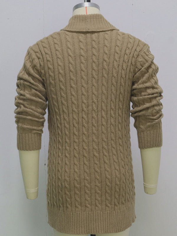 Men's mid-length knitted sweater Thick-knit twisted cardigan woolen jacket, 3 colors
