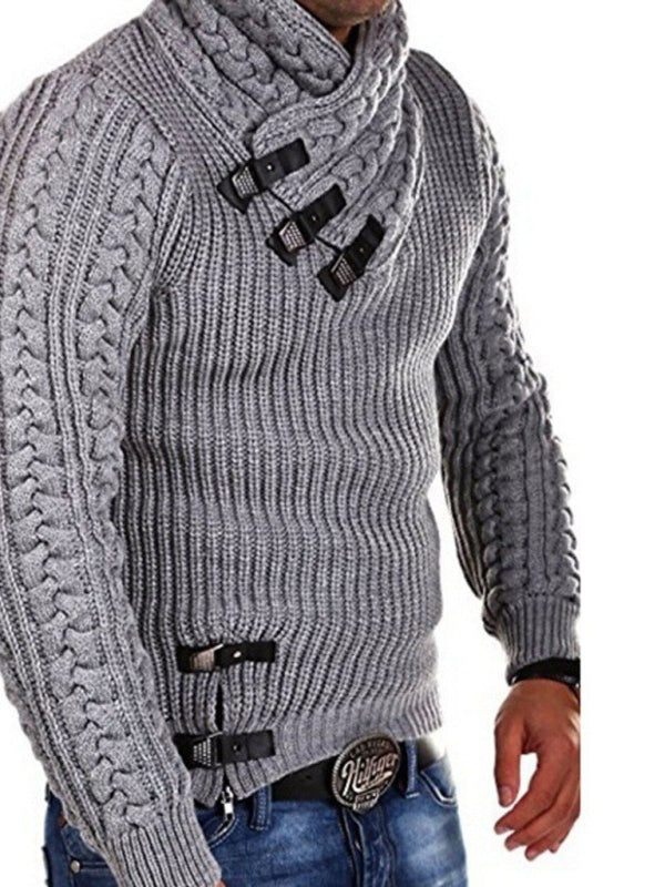 men's sweater long sleeve leather button sweater top pullover sweater