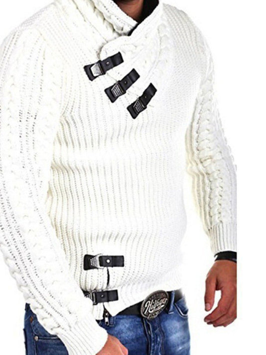 men's sweater long sleeve leather button sweater top pullover sweater