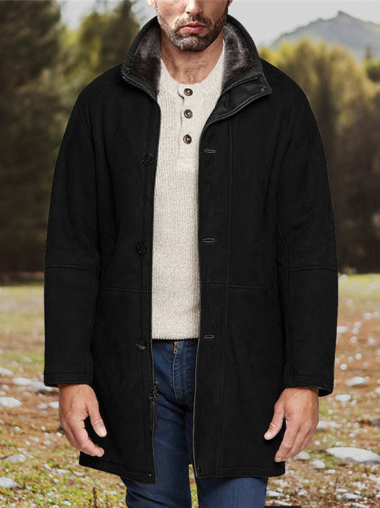 Men's mid-length loose zipper woolen coat, 4 colors
