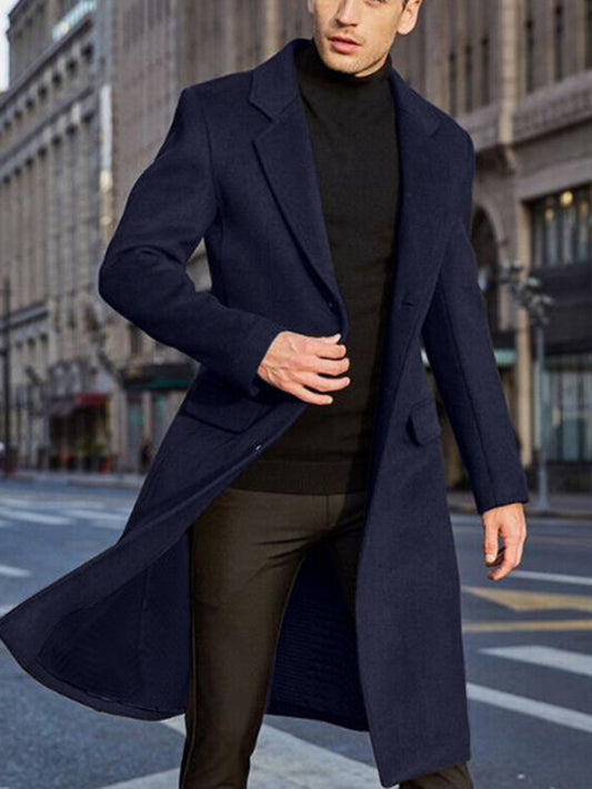 Men's long woolen windbreaker woolen coat, 5 colors