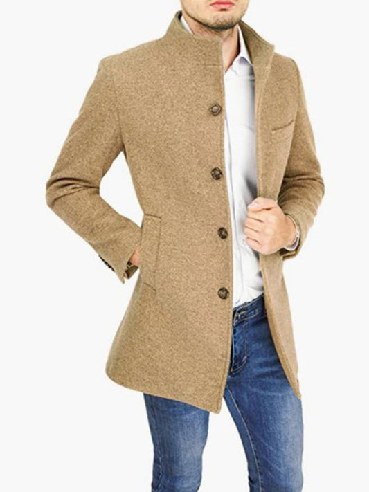 Men's slim woolen coat with stand collar, 3 Colors