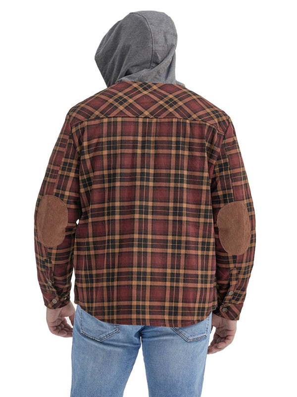 Men's plaid loose warm hooded jacket, 3 colors