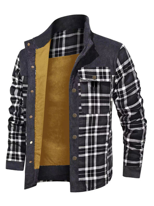 Men's thickened corduroy and velvet long-sleeved plaid patchwork jacket,6 patterns