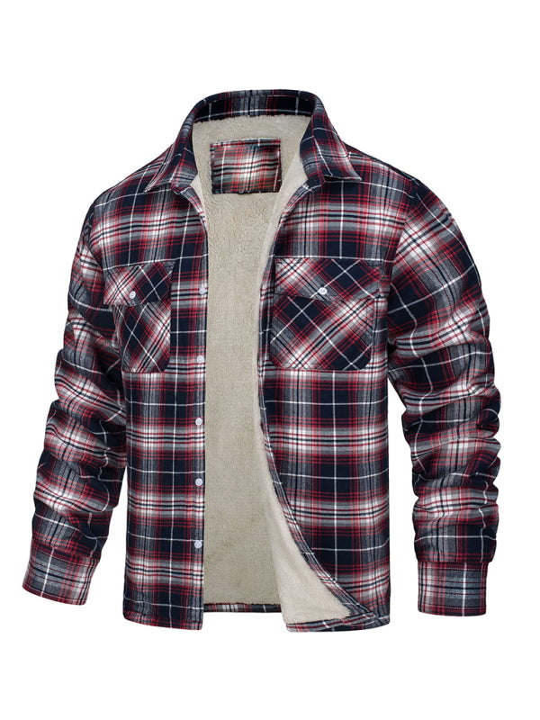 Men's thickened corduroy and velvet long-sleeved plaid patchwork jacket, 6 patterns
