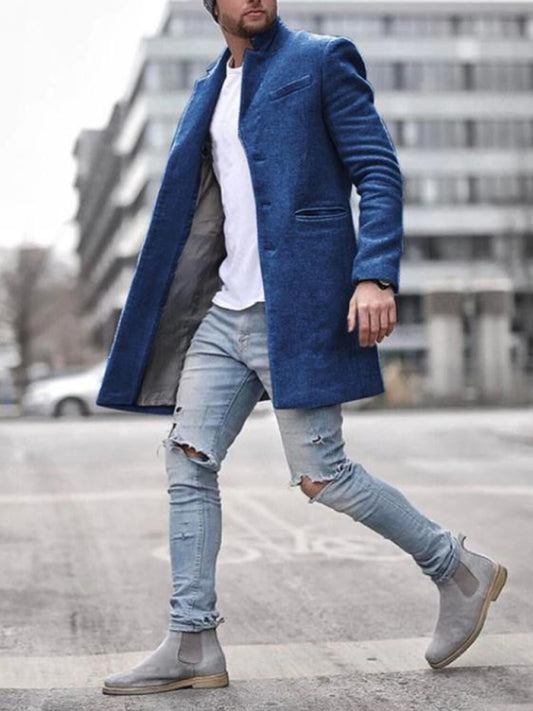 Men's  woolen coat mid-length coat, 6 Colors