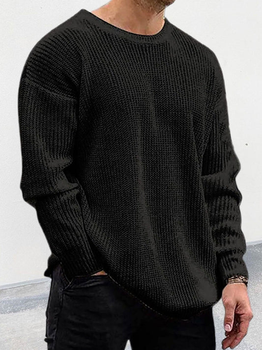 Men's new solid color round neck long sleeve pullover sweater, 2 colors