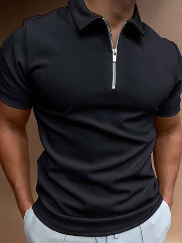 Men's new solid color short sleeve lapel casual fit polo shirt, 5 colors
