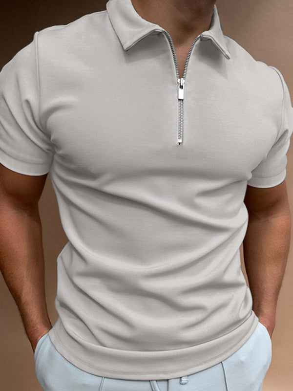 Men's new solid color short sleeve lapel casual fit polo shirt, 5 colors