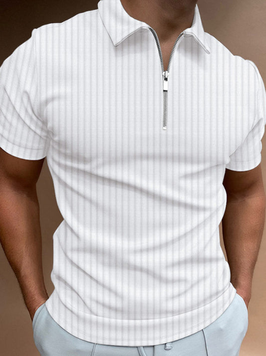 Men's new zipper striped short-sleeved lapel casual polo shirt, 7 color