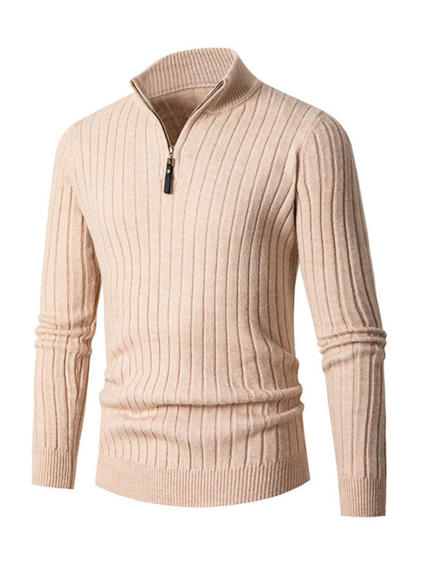 Men's casual solid color round neck stretch knitted sweater, 5 Colors