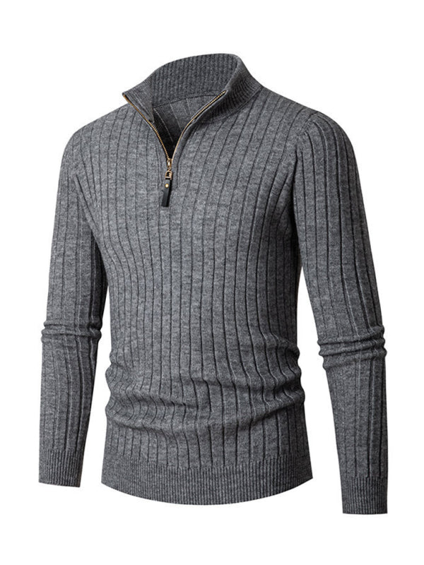 Men's casual solid color round neck stretch knitted sweater, 5 Colors