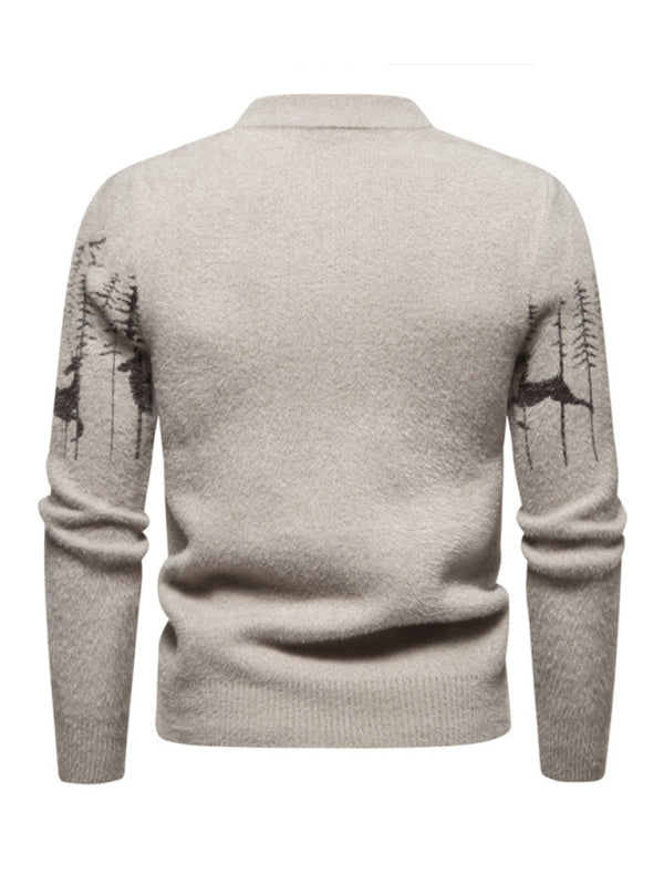 Men's Slim Bottoming Shirt Round Neck Pullover Deer Knitted Sweater, 2 colors