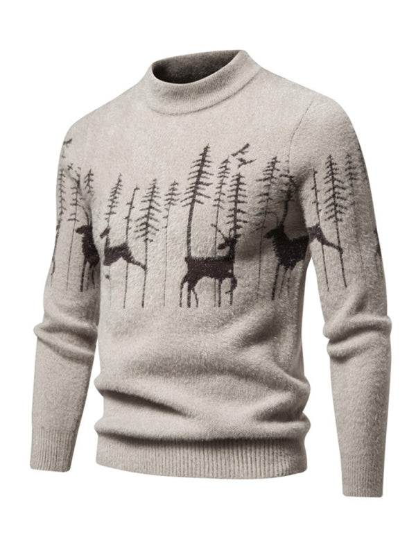 Men's Slim Bottoming Shirt Round Neck Pullover Deer Knitted Sweater, 2 colors