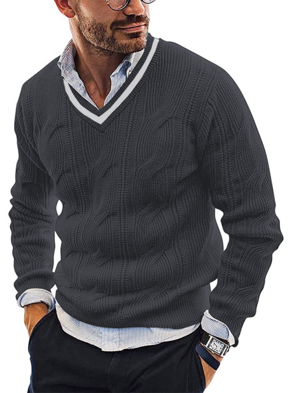 Men's Fashionable V-Neck Slim Fit Long Sleeve Knitted Sweater, 5 colors
