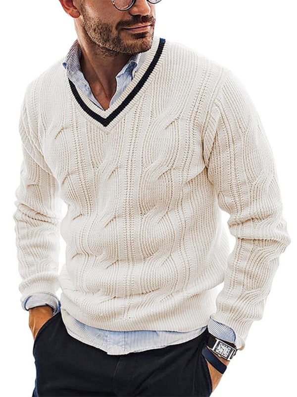 Men's Fashionable V-Neck Slim Fit Long Sleeve Knitted Sweater, 5 colors